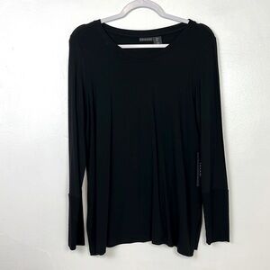 TAHARI New Women’s Large Stretchy Long Sleeve Side Silts Black Top
